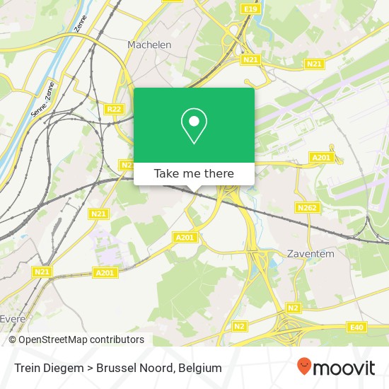 Trein Diegem > Brussel Noord plan