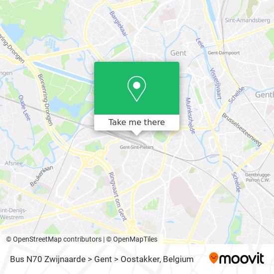 Bus N70 Zwijnaarde > Gent > Oostakker plan