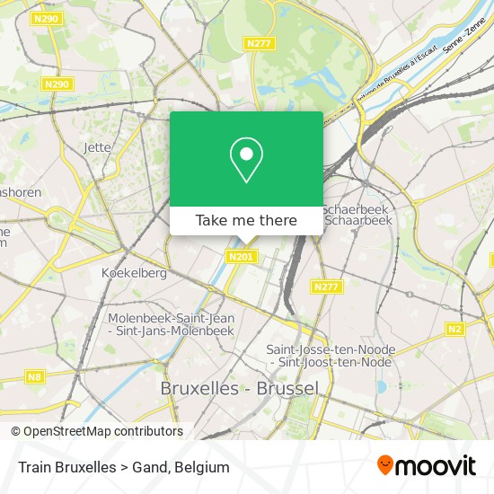 Train Bruxelles > Gand map