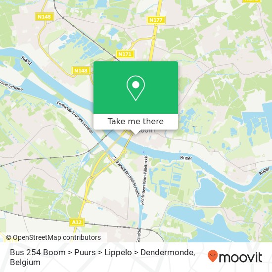 Bus 254 Boom > Puurs > Lippelo > Dendermonde map