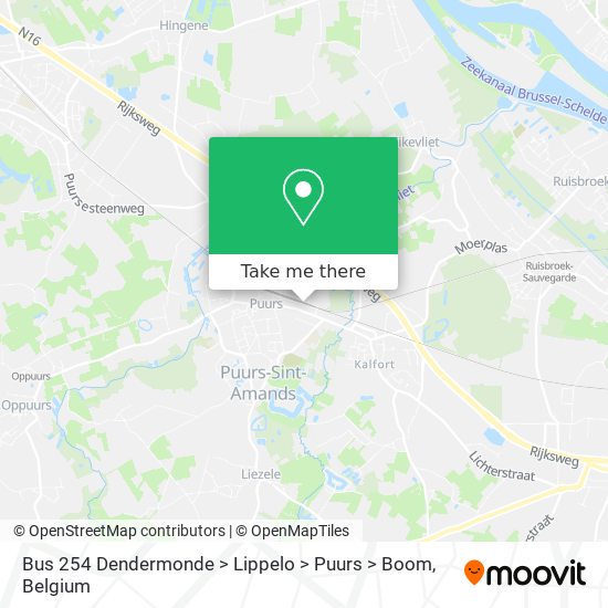 Bus 254 Dendermonde > Lippelo > Puurs > Boom map