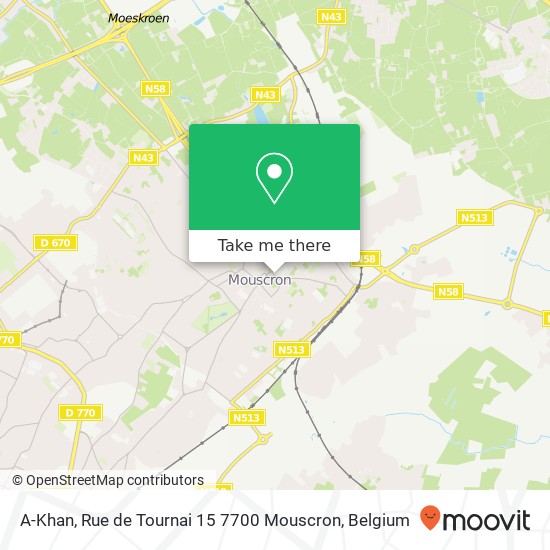 A-Khan, Rue de Tournai 15 7700 Mouscron plan