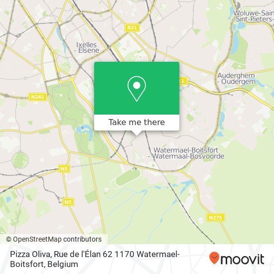 Pizza Oliva, Rue de l'Élan 62 1170 Watermael-Boitsfort plan