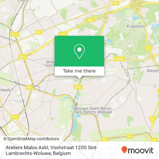 Ateliers Malou Asbl, Vootstraat 1200 Sint-Lambrechts-Woluwe map