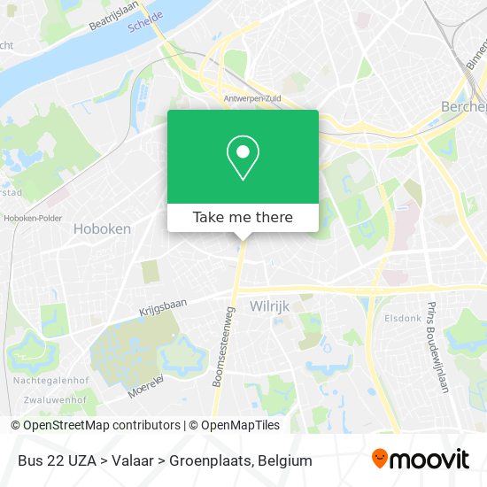 Bus 22 UZA > Valaar > Groenplaats map