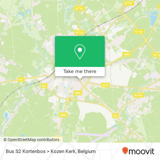 Bus S2 Kortenbos > Kozen Kerk map