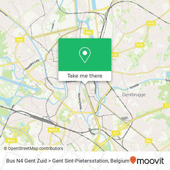 Bus N4 Gent Zuid > Gent Sint-Pietersstation map