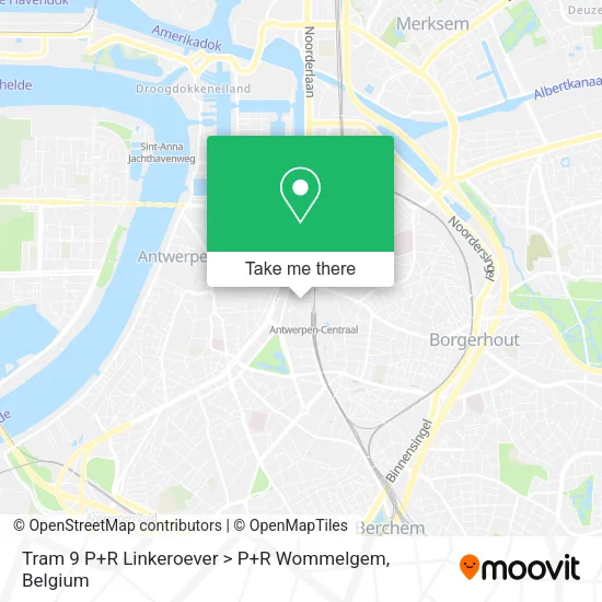 Tram 9 P+R Linkeroever > P+R Wommelgem map
