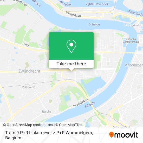 Tram 9 P+R Linkeroever > P+R Wommelgem map