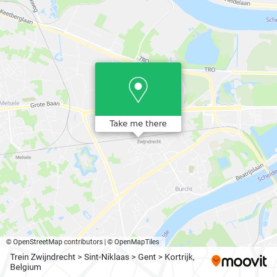Trein Zwijndrecht > Sint-Niklaas > Gent > Kortrijk plan