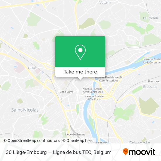 30 Liège-Embourg — Ligne de bus TEC plan