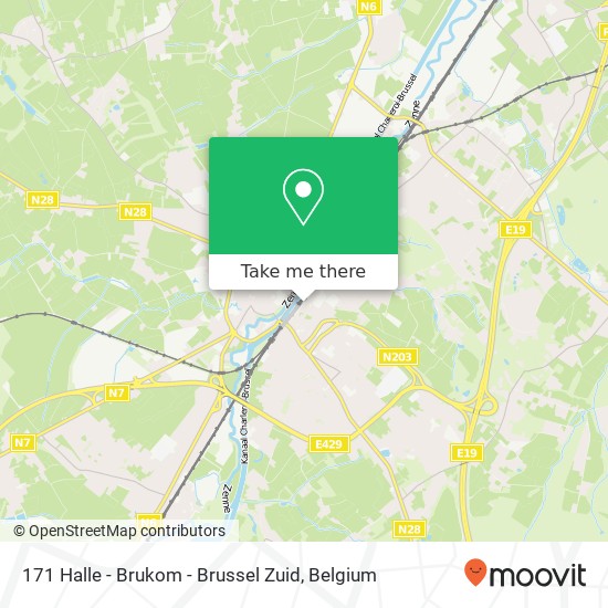 171 Halle - Brukom - Brussel Zuid map