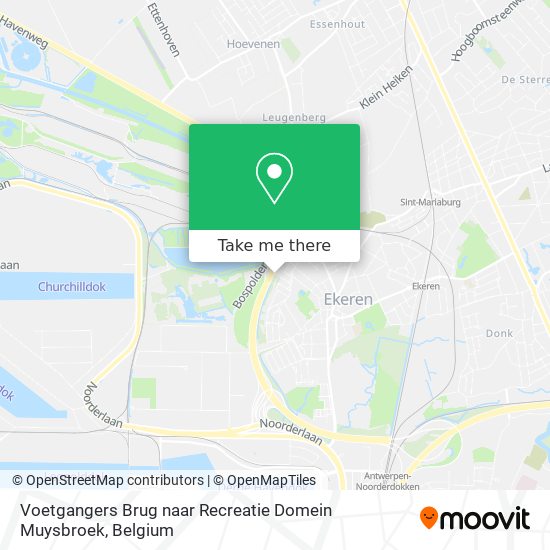 Voetgangers Brug naar Recreatie Domein Muysbroek map