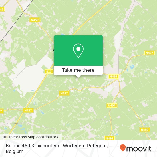 Belbus 450 Kruishoutem - Wortegem-Petegem map