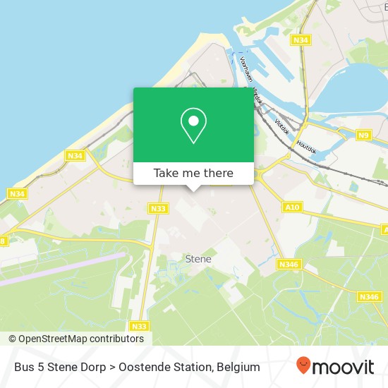 Bus 5 Stene Dorp > Oostende Station map
