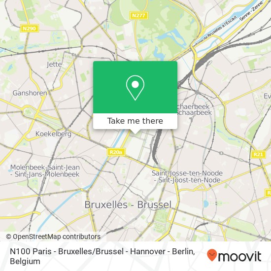 N100 Paris - Bruxelles / Brussel - Hannover - Berlin map