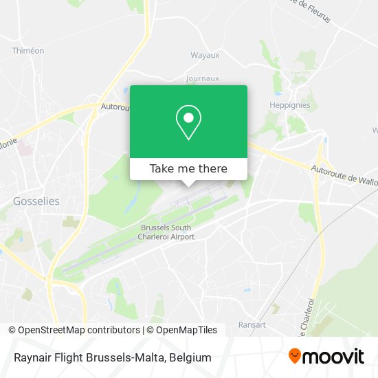 Raynair Flight Brussels-Malta map