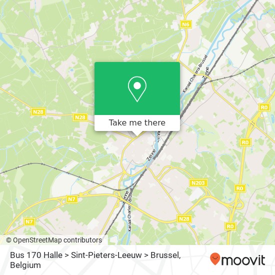 Bus 170 Halle > Sint-Pieters-Leeuw > Brussel plan