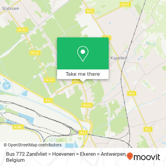 Bus 772 Zandvliet > Hoevenen > Ekeren > Antwerpen map