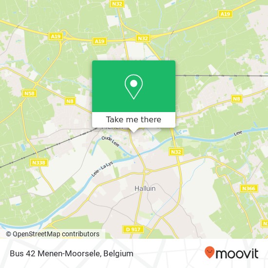 Bus 42 Menen-Moorsele map