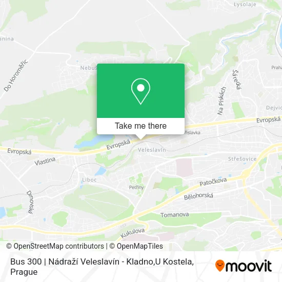 Карта Bus 300 | Nádraží Veleslavín - Kladno,U Kostela