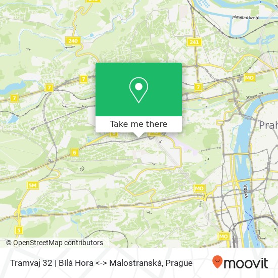 Tramvaj 32 | Bílá Hora <-> Malostranská map