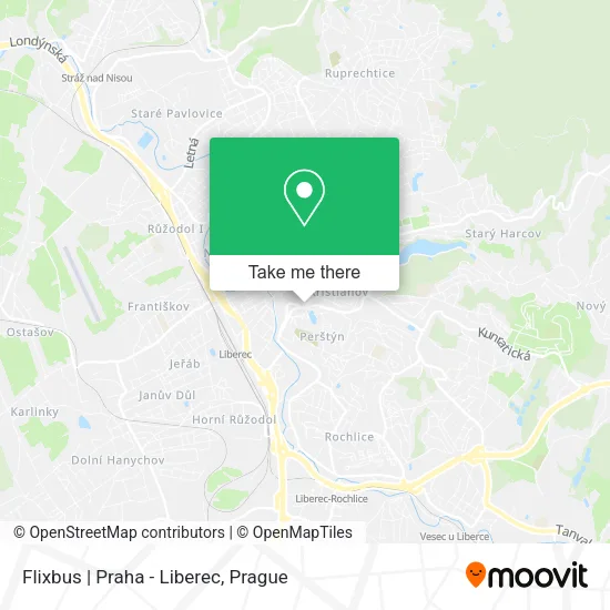 Карта Flixbus | Praha - Liberec