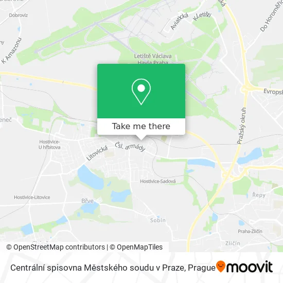 Карта Centrální spisovna Městského soudu v Praze