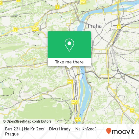 Bus 231 | Na Knížecí – Dívčí Hrady – Na Knížecí map