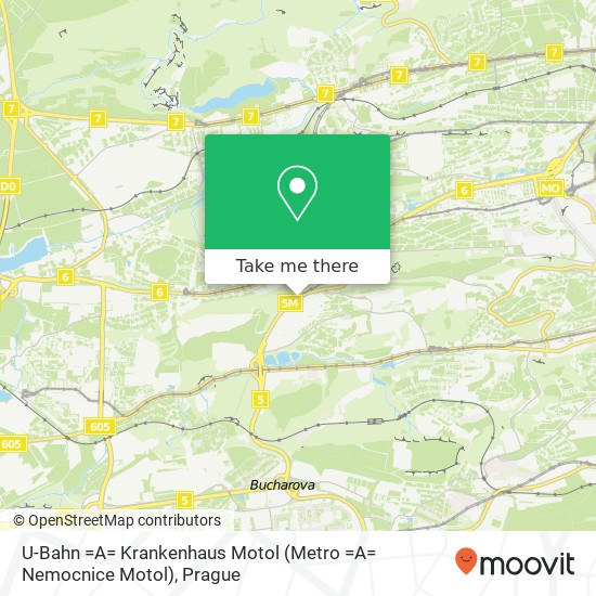 U-Bahn =A= Krankenhaus Motol (Metro =A= Nemocnice Motol) map