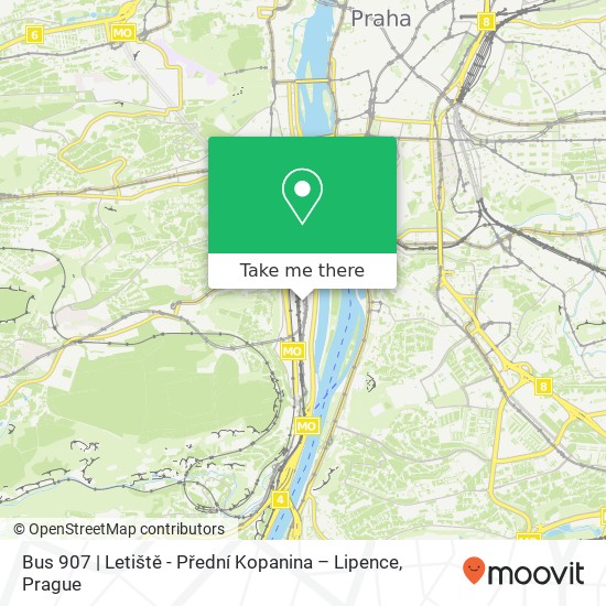 Карта Bus 907 | Letiště - Přední Kopanina – Lipence