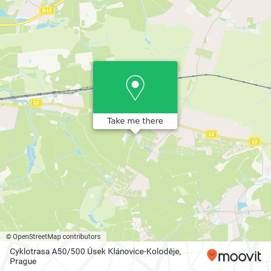 Cyklotrasa A50 / 500 Úsek Klánovice-Koloděje map