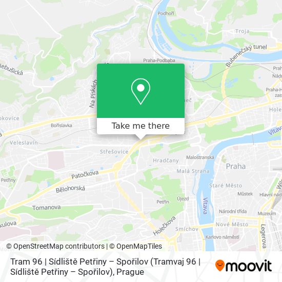 Tram 96 | Sídliště Petřiny – Spořilov map
