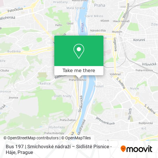 Bus 197 | Smíchovské nádraží – Sídliště Písnice - Háje map