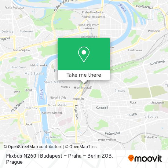 Flixbus N260 | Budapest – Praha – Berlin ZOB map