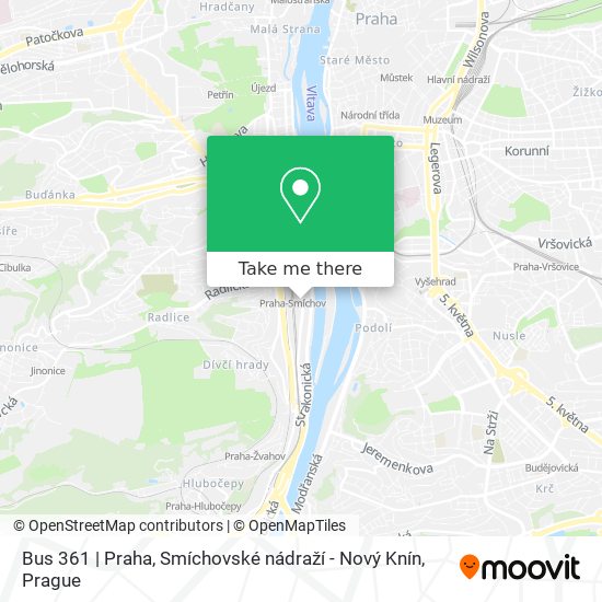 Карта Bus 361 | Praha, Smíchovské nádraží - Nový Knín