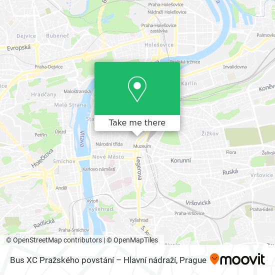 Bus XC Pražského povstání – Hlavní nádraží map