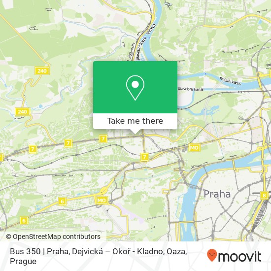 Карта Bus 350 | Praha, Dejvická – Okoř - Kladno, Oaza