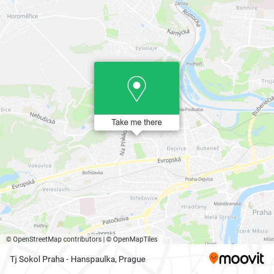 Карта Tj Sokol Praha - Hanspaulka