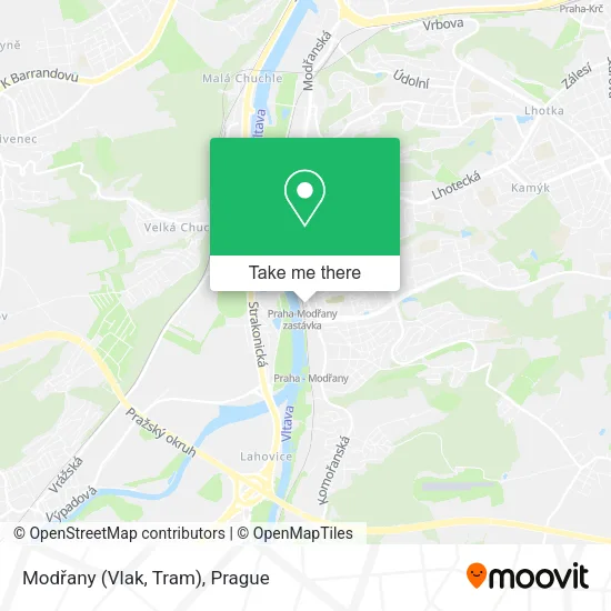 Карта Modřany (Vlak, Tram)
