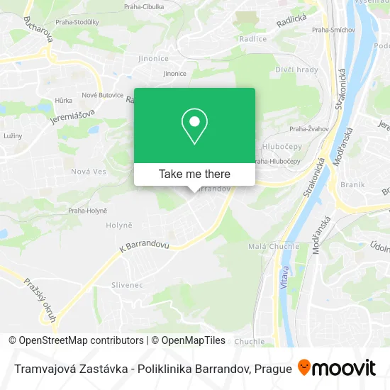 Карта Tramvajová Zastávka - Poliklinika Barrandov