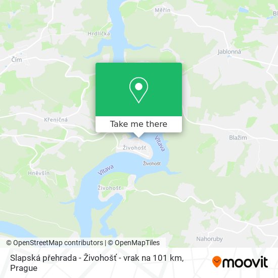 Slapská přehrada - Živohošť - vrak na 101 km map