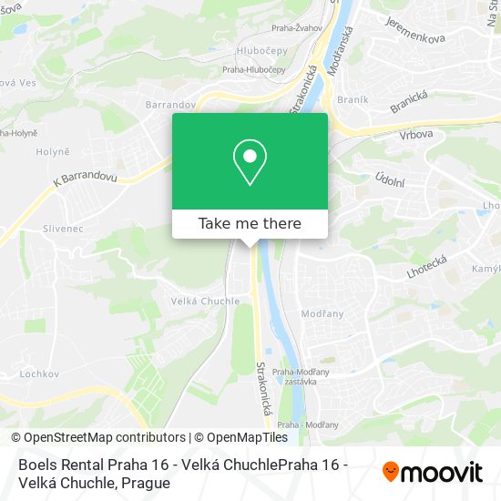Карта Boels Rental Praha 16 - Velká ChuchlePraha 16 - Velká Chuchle