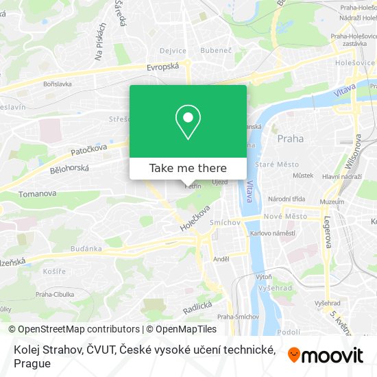 Kolej Strahov, ČVUT, České vysoké učení technické map