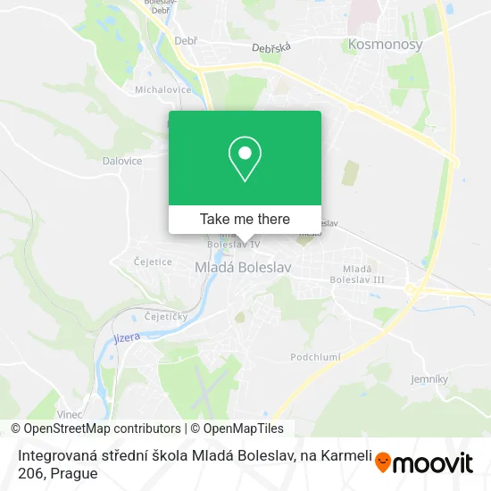 Карта Integrovaná střední škola Mladá Boleslav, na Karmeli 206