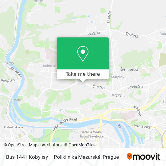 Bus 144 | Kobylisy – Poliklinika Mazurská map