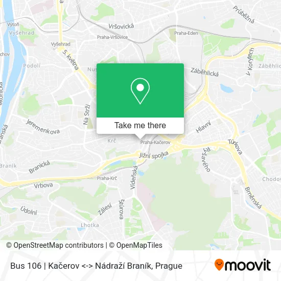Bus 106 | Kačerov <-> Nádraží Braník map