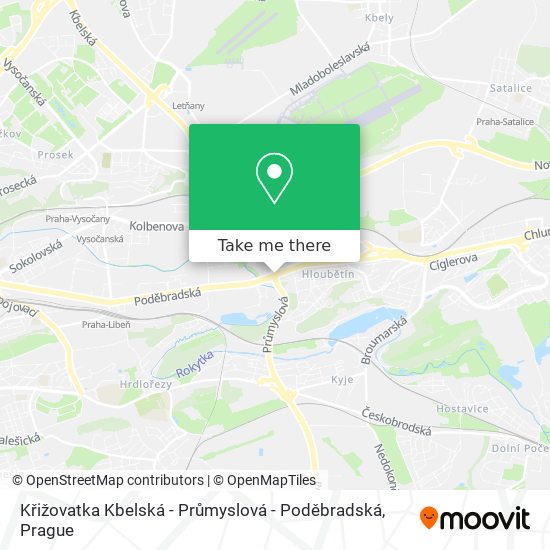 Křižovatka Kbelská - Průmyslová - Poděbradská map