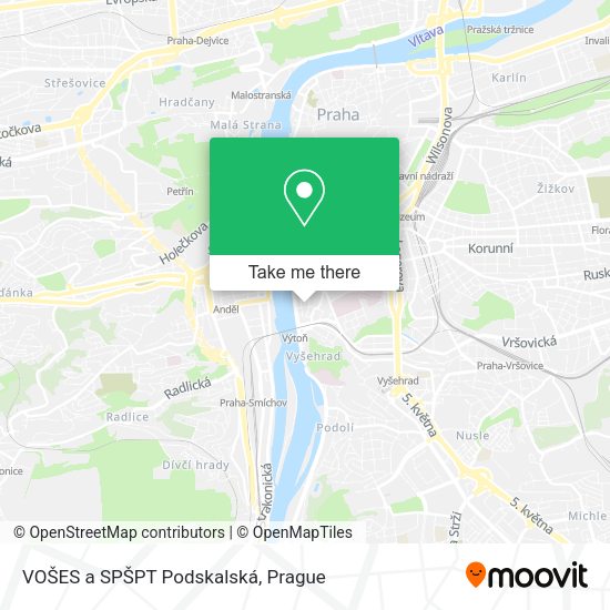 Карта VOŠES a SPŠPT Podskalská