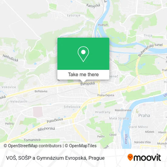Карта VOŠ, SOŠP a Gymnázium Evropská